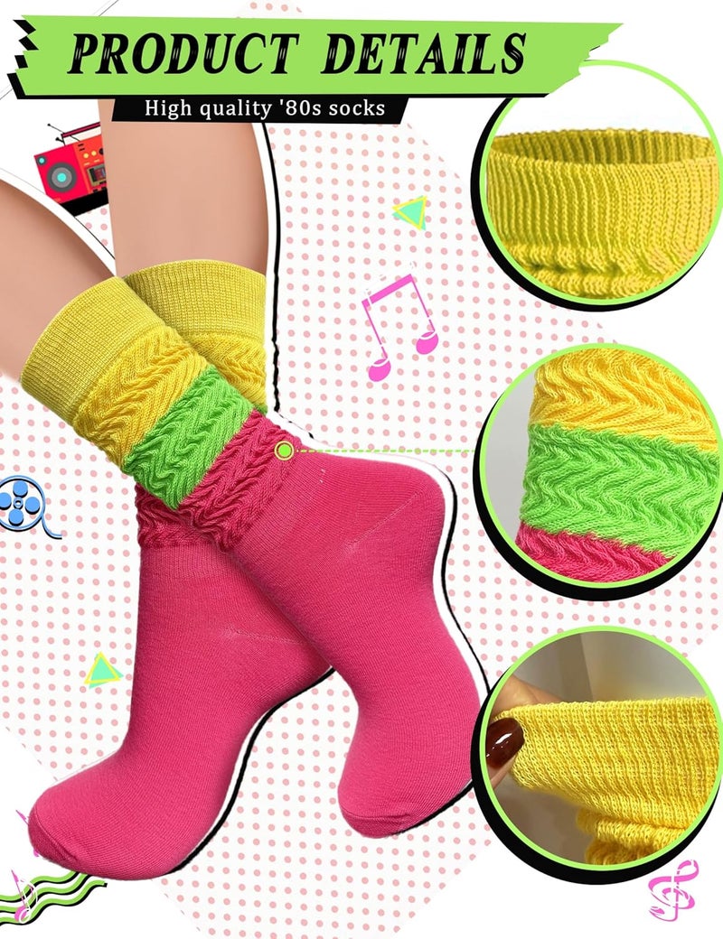 WILLBASIC 3 Pairs Neon Slouch Socks for Women, 80s 90s Neon Women's Leg Warmers Heavy Soft Extra Long Scrunchy Socks 80s Accessories for Women - Image 4